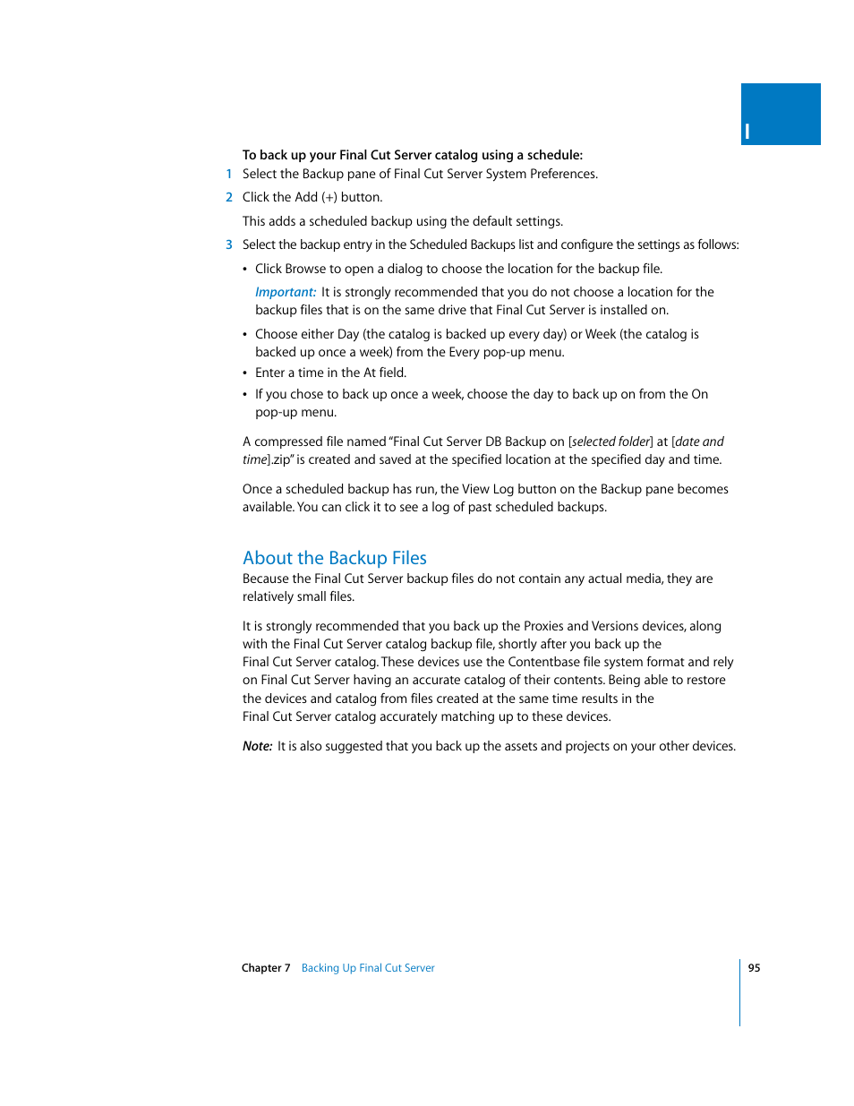 About the backup files, P. 95) | Apple Final Cut Server User Manual | Page 95 / 238