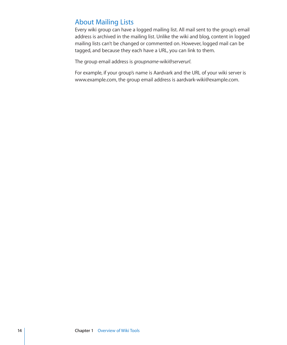 About mailing lists | Apple Mac OS X Server v10.6 User Manual | Page 14 / 97