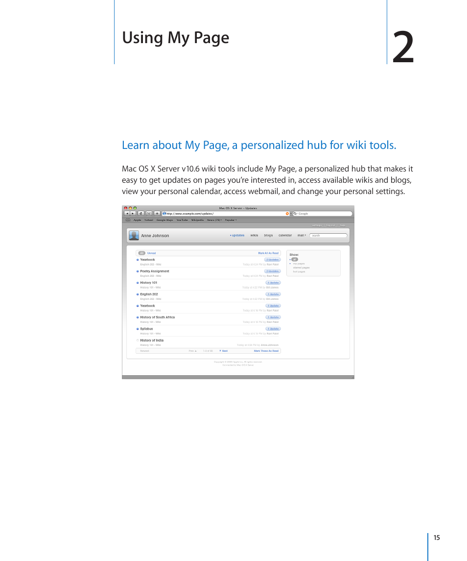 Using my page | Apple Mac OS X Server v10.6 User Manual | Page 15 / 97