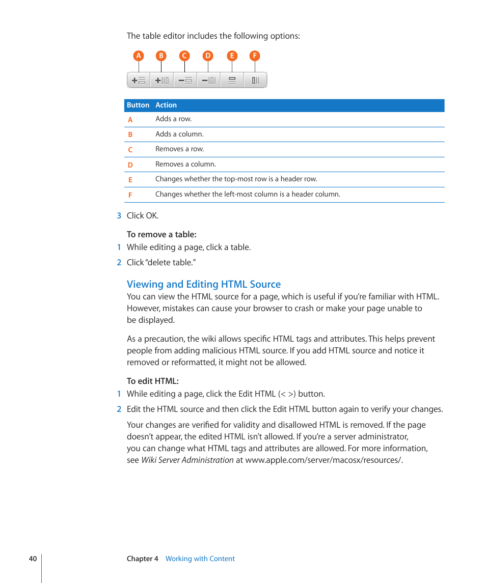 Viewing and editing html source | Apple Mac OS X Server v10.6 User Manual | Page 40 / 97