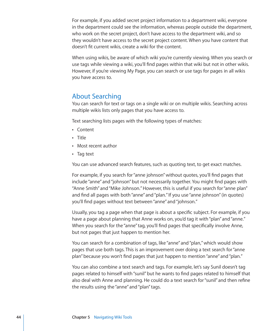 About searching, 44 about searching | Apple Mac OS X Server v10.6 User Manual | Page 44 / 97