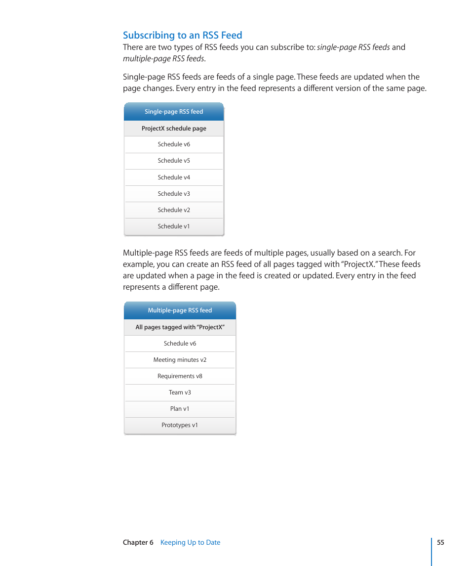 Subscribing to an rss feed | Apple Mac OS X Server v10.6 User Manual | Page 55 / 97