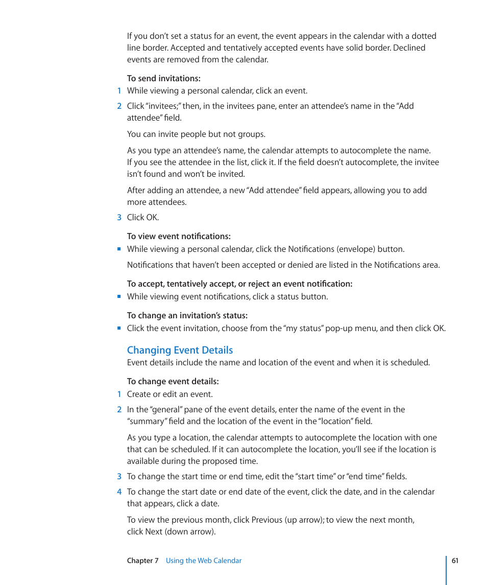 Changing event details | Apple Mac OS X Server v10.6 User Manual | Page 61 / 97