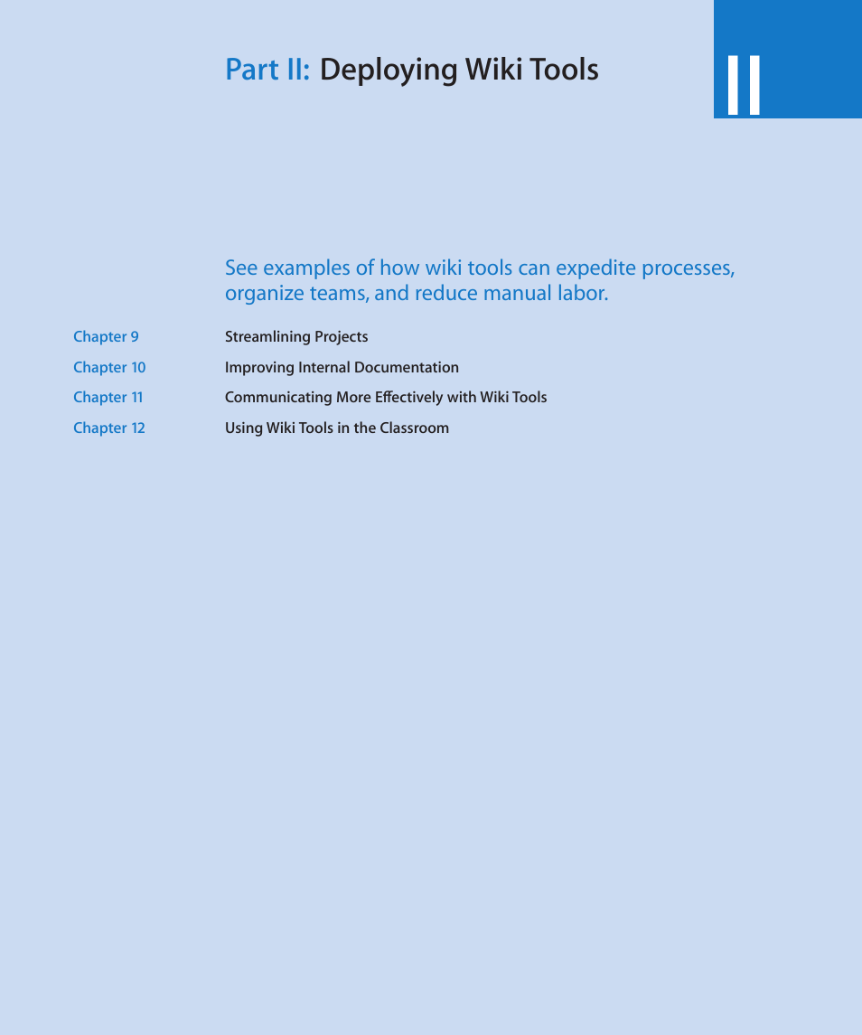 Part ii: deploying wiki tools, Part ii: deploying wiki tools, Deploying wiki tools | Apple Mac OS X Server v10.6 User Manual | Page 69 / 97