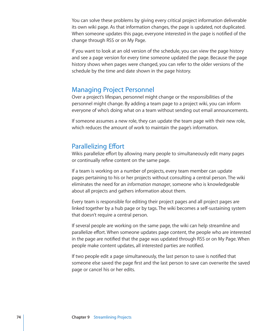 Managing project personnel, Parallelizing effort | Apple Mac OS X Server v10.6 User Manual | Page 74 / 97