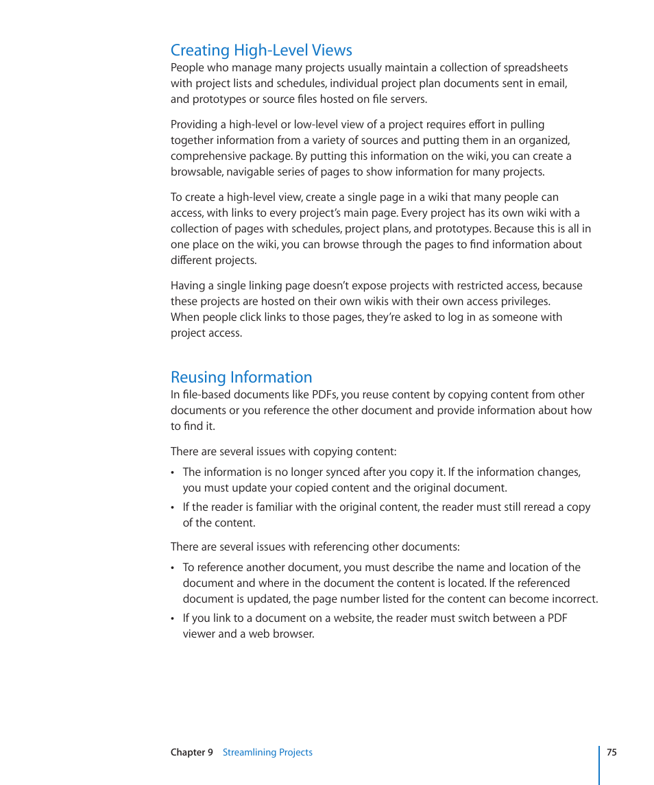 Creating high-level views, Reusing information | Apple Mac OS X Server v10.6 User Manual | Page 75 / 97