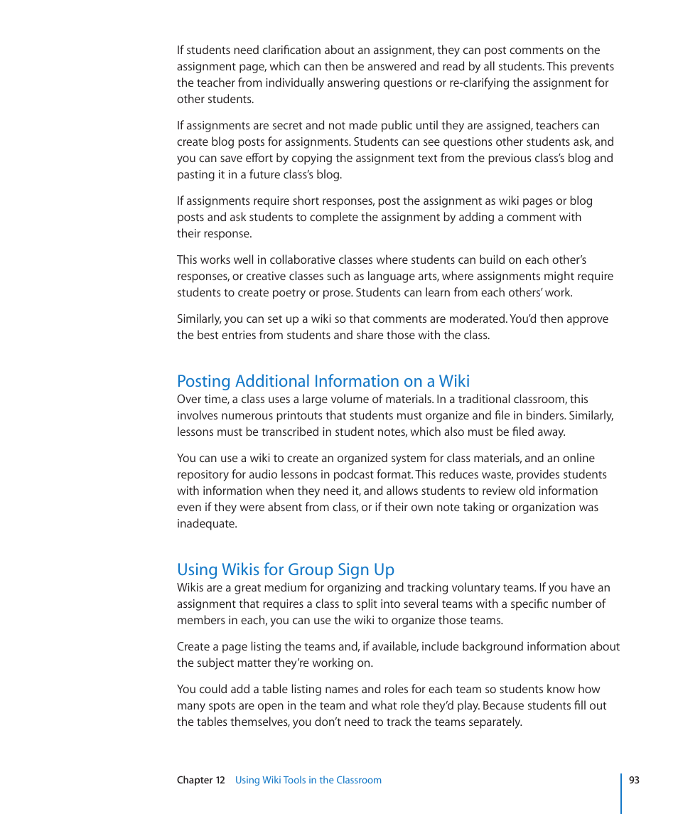Posting additional information on a wiki, Using wikis for group sign up | Apple Mac OS X Server v10.6 User Manual | Page 93 / 97
