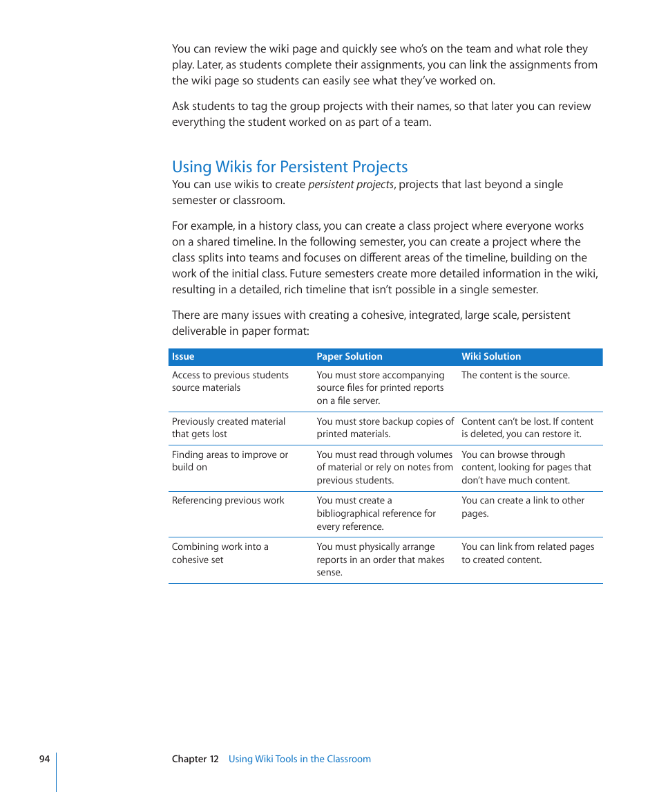 Using wikis for persistent projects, 94 using wikis for persistent projects | Apple Mac OS X Server v10.6 User Manual | Page 94 / 97
