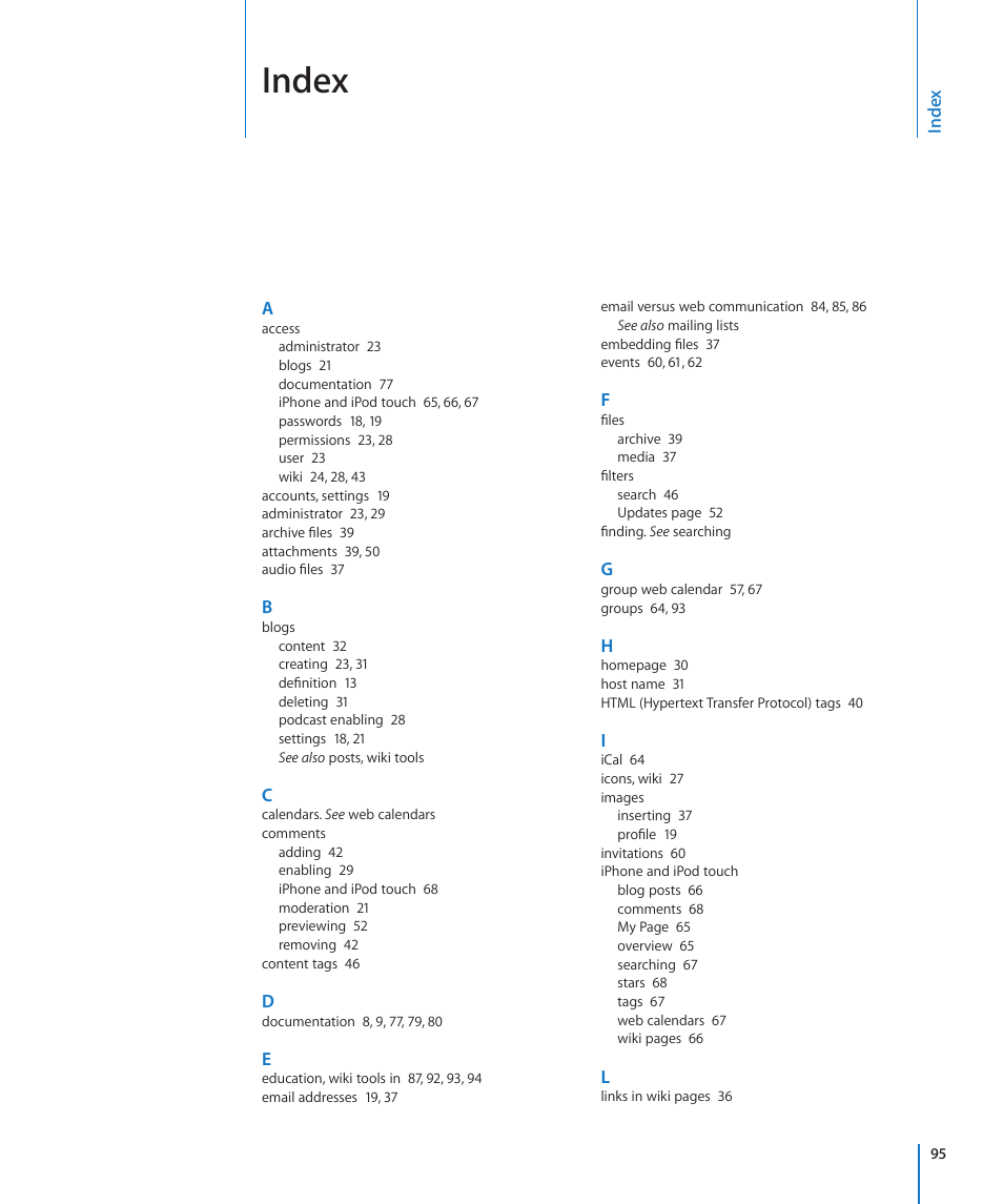 Index | Apple Mac OS X Server v10.6 User Manual | Page 95 / 97