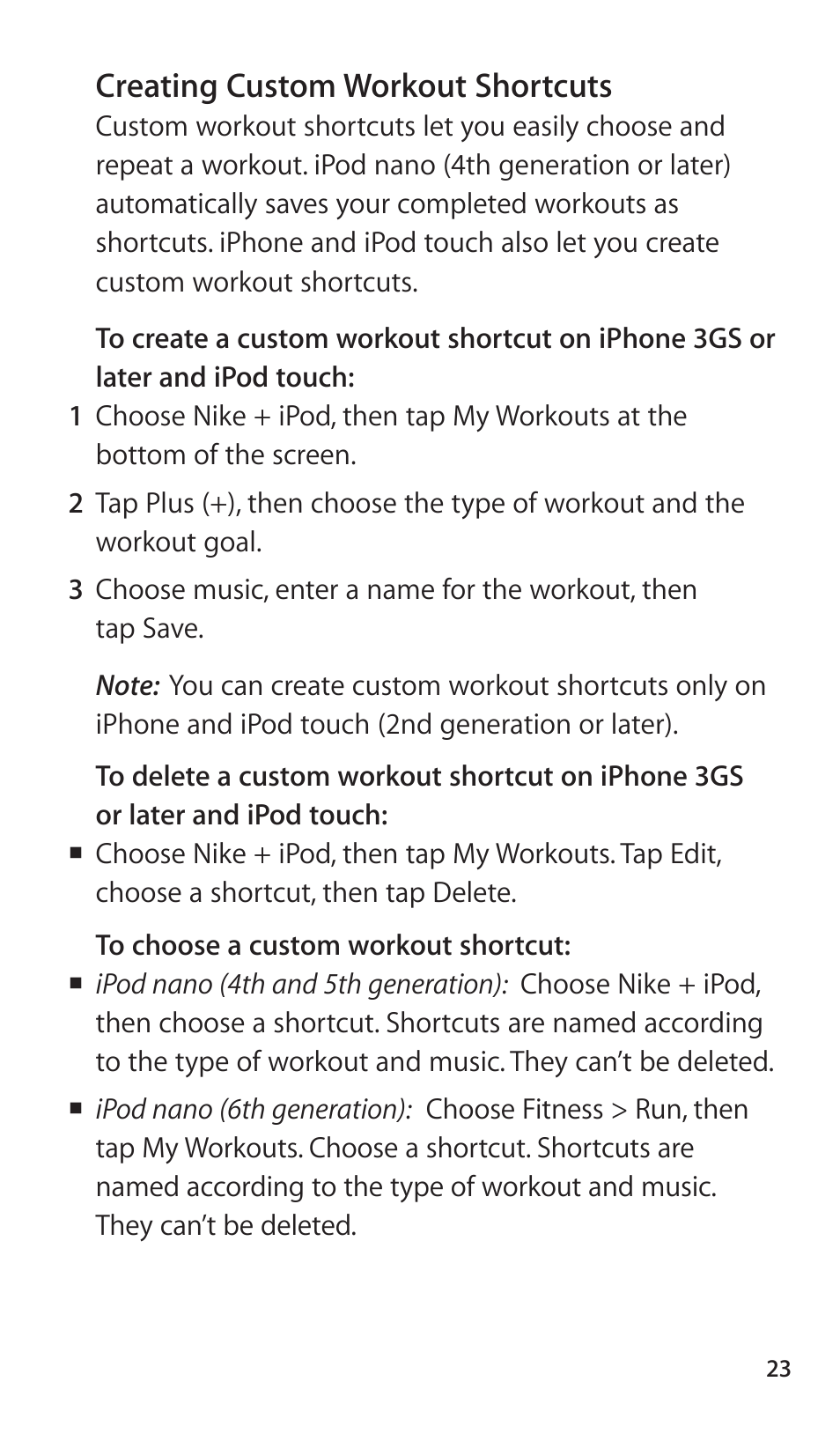Creating custom workout shortcuts | Apple Nike + iPod Sensor User Manual | Page 23 / 40