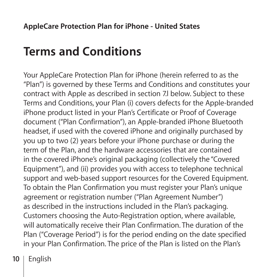 Terms and conditions, 10 terms and conditions | Apple AppleCare Protection Plan for iPhone User Manual | Page 10 / 80