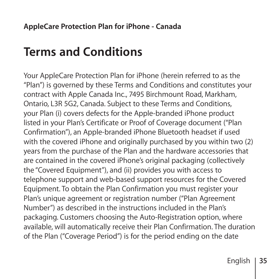 Terms and conditions, 35 terms and conditions | Apple AppleCare Protection Plan for iPhone User Manual | Page 35 / 80