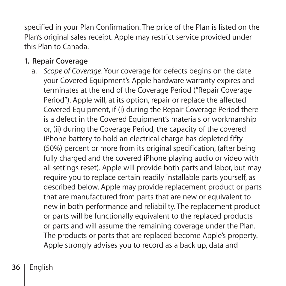 Apple AppleCare Protection Plan for iPhone User Manual | Page 36 / 80