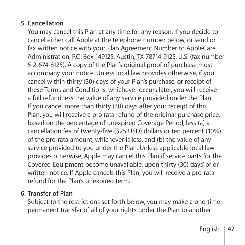 Apple AppleCare Protection Plan for iPhone User Manual | Page 47 / 80