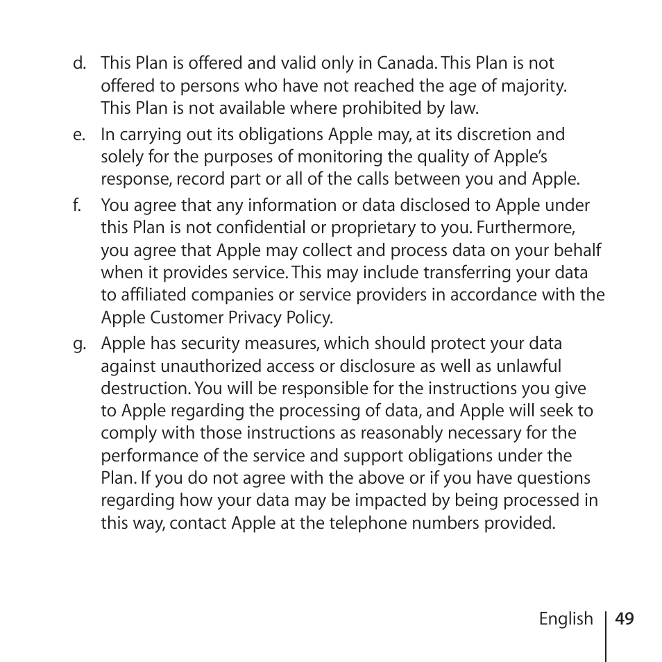 Apple AppleCare Protection Plan for iPhone User Manual | Page 49 / 80