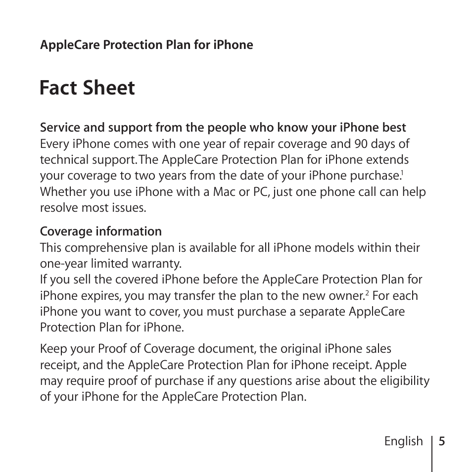 Fact sheet, 5 fact sheet | Apple AppleCare Protection Plan for iPhone User Manual | Page 5 / 80