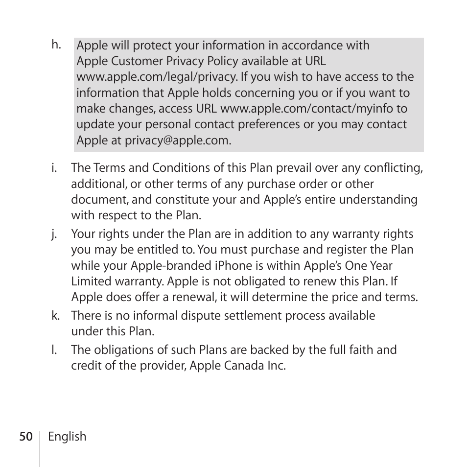 Apple AppleCare Protection Plan for iPhone User Manual | Page 50 / 80