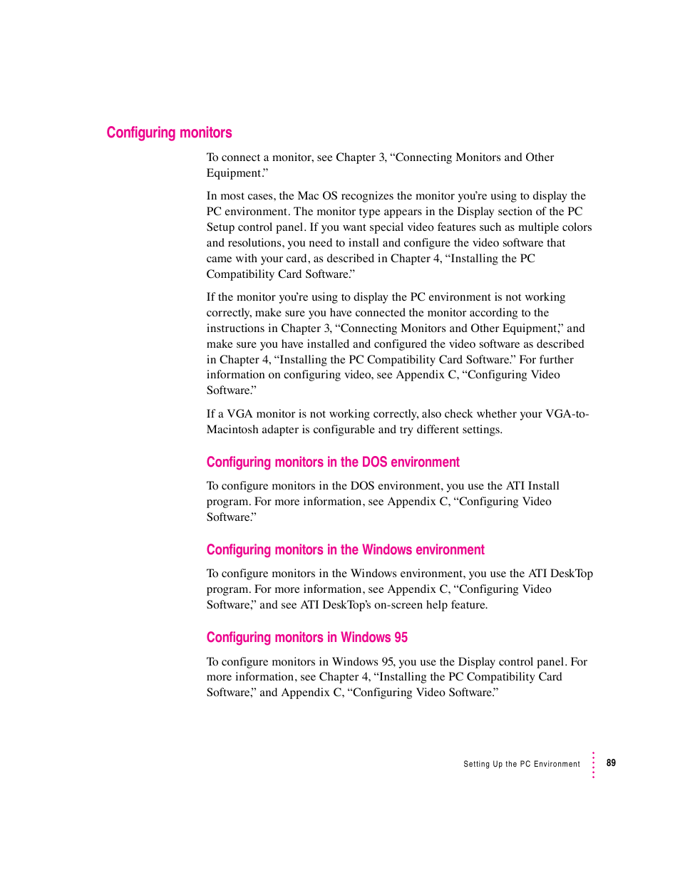 Configuring monitors | Apple PC Compatibility Card 7-inch card User Manual | Page 101 / 213