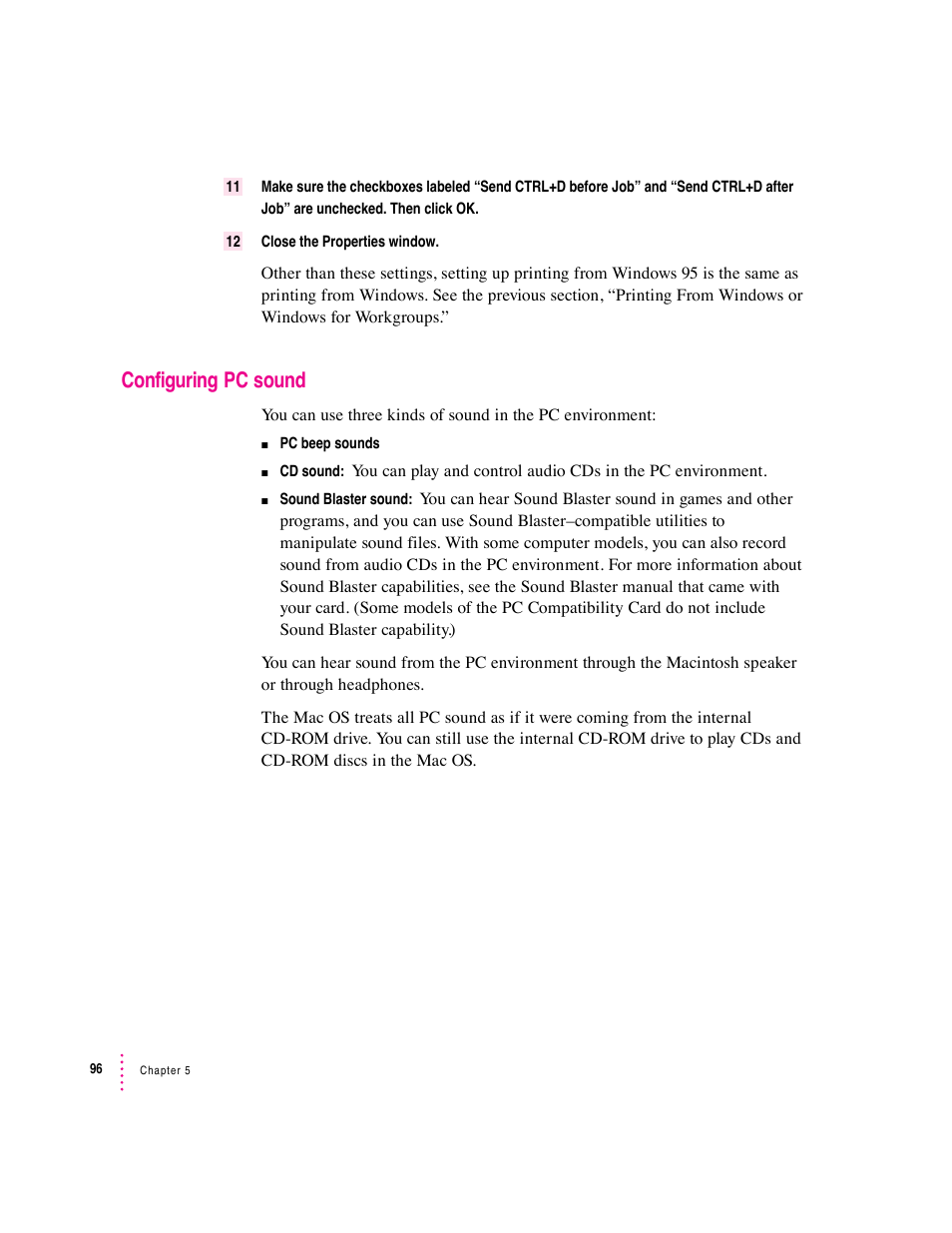 Configuring pc sound | Apple PC Compatibility Card 7-inch card User Manual | Page 108 / 213