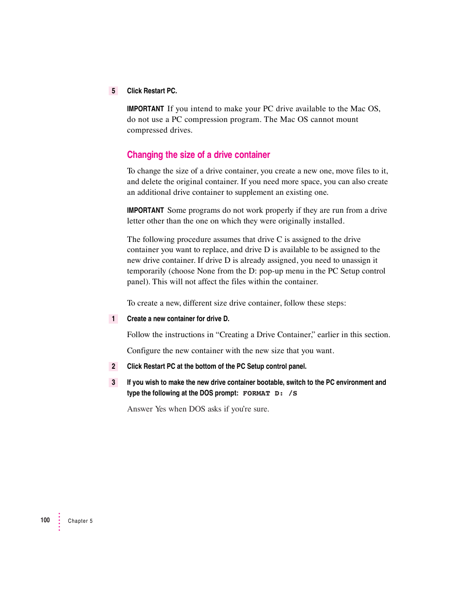 Changing the size of a drive container | Apple PC Compatibility Card 7-inch card User Manual | Page 112 / 213