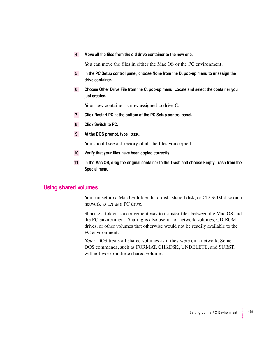 Using shared volumes | Apple PC Compatibility Card 7-inch card User Manual | Page 113 / 213