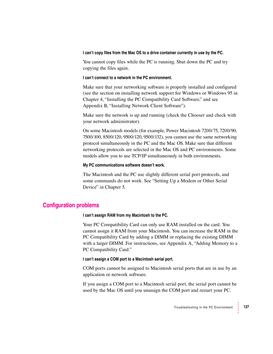 Configuration problems | Apple PC Compatibility Card 7-inch card User Manual | Page 137 / 213