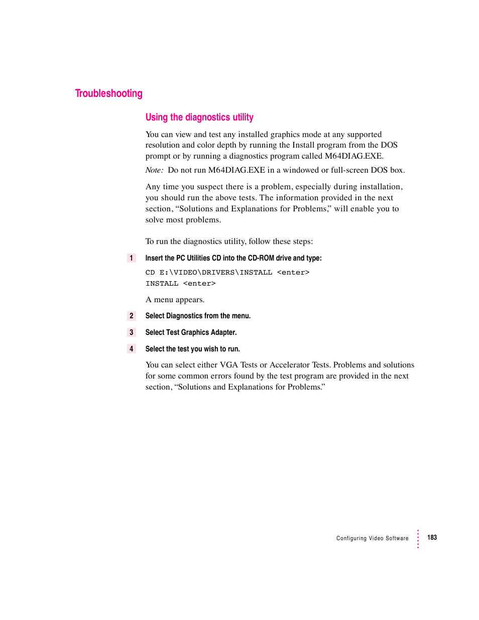 Troubleshooting, Using the diagnostics utility | Apple PC Compatibility Card 7-inch card User Manual | Page 190 / 213