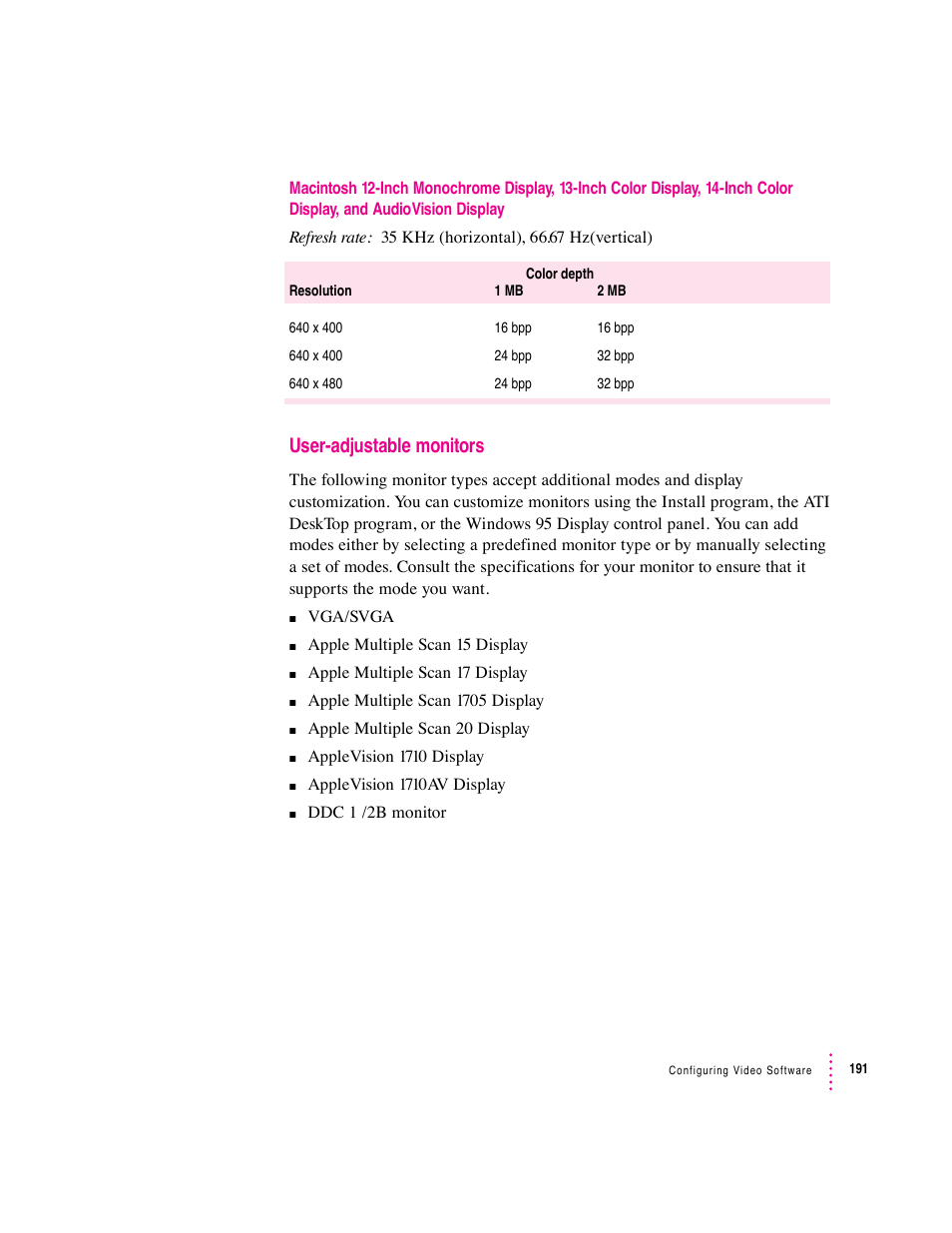 User-adjustable monitors | Apple PC Compatibility Card 7-inch card User Manual | Page 198 / 213