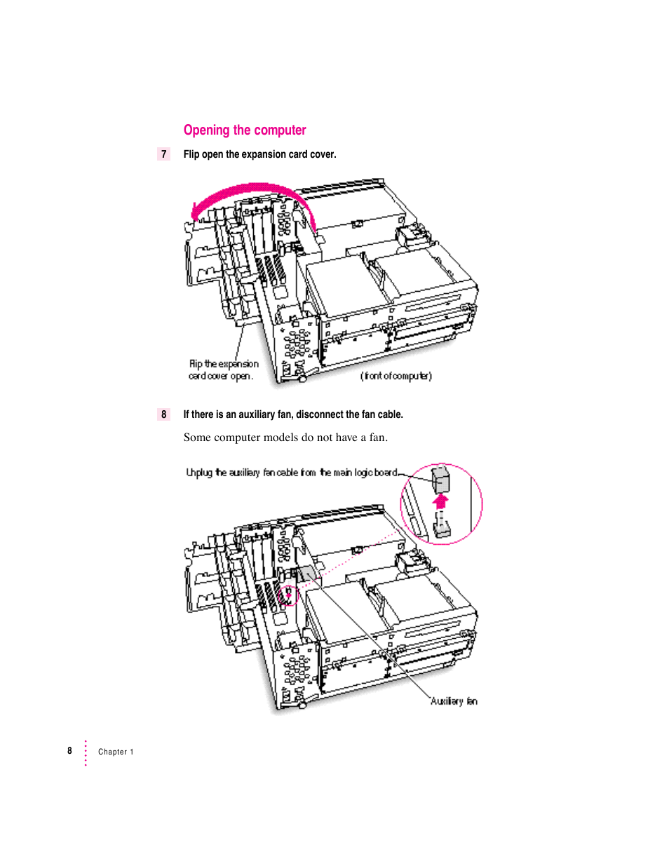 Opening the computer | Apple PC Compatibility Card 7-inch card User Manual | Page 21 / 213