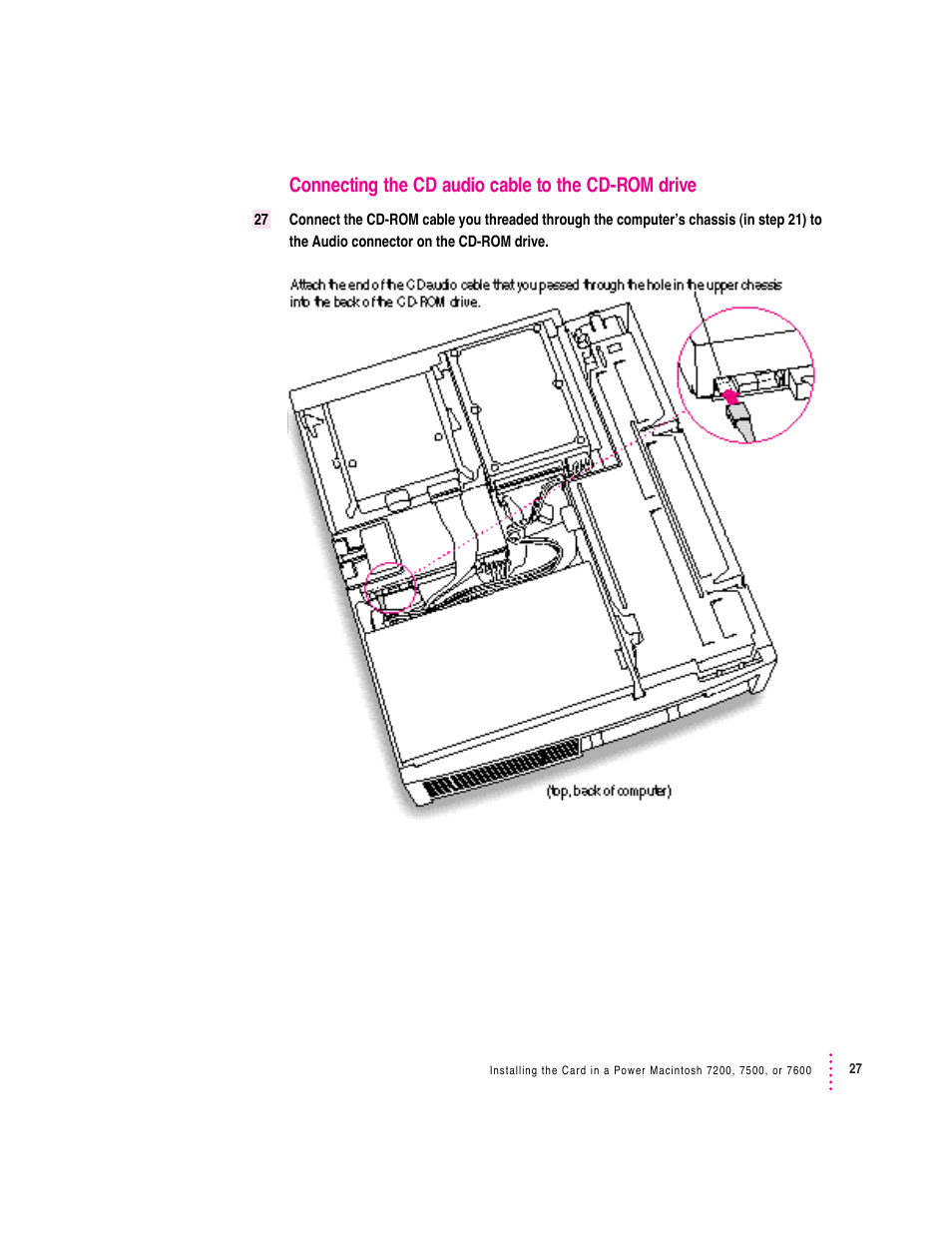 Connecting the cd audio cable to the cd-rom drive | Apple PC Compatibility Card 7-inch card User Manual | Page 40 / 213