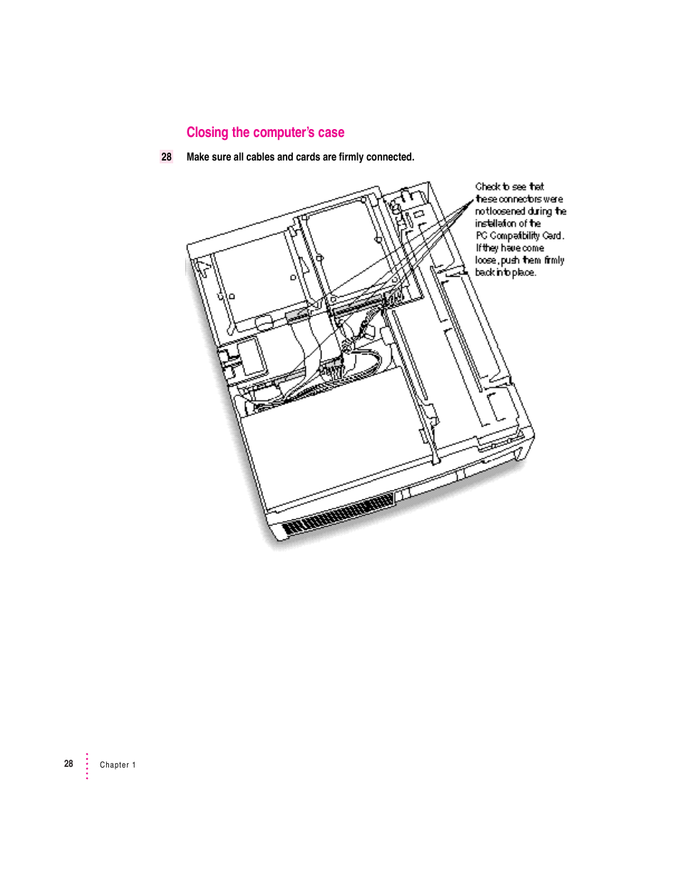 Closing the computer’s case | Apple PC Compatibility Card 7-inch card User Manual | Page 41 / 213