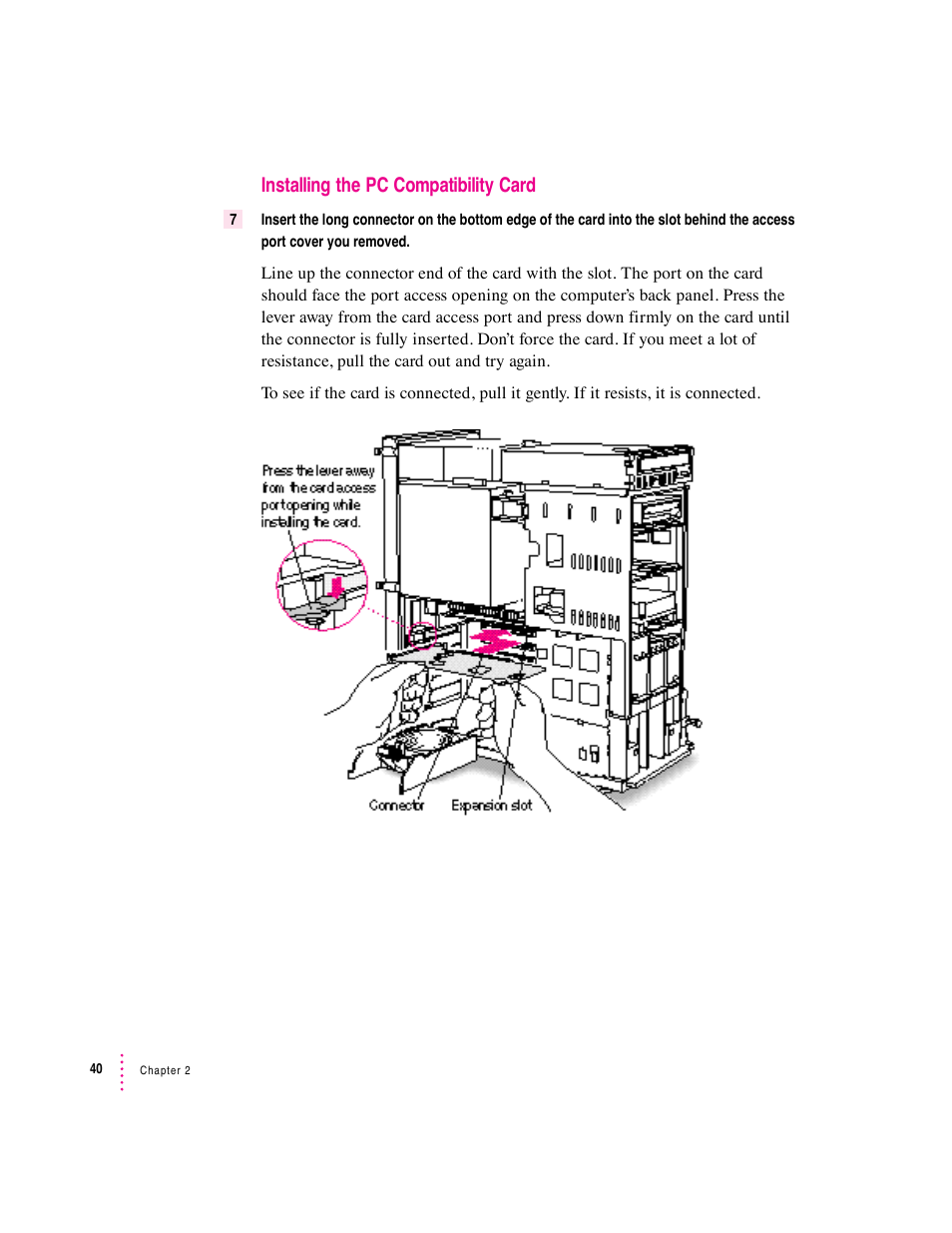 Installing the pc compatibility card | Apple PC Compatibility Card 7-inch card User Manual | Page 53 / 213