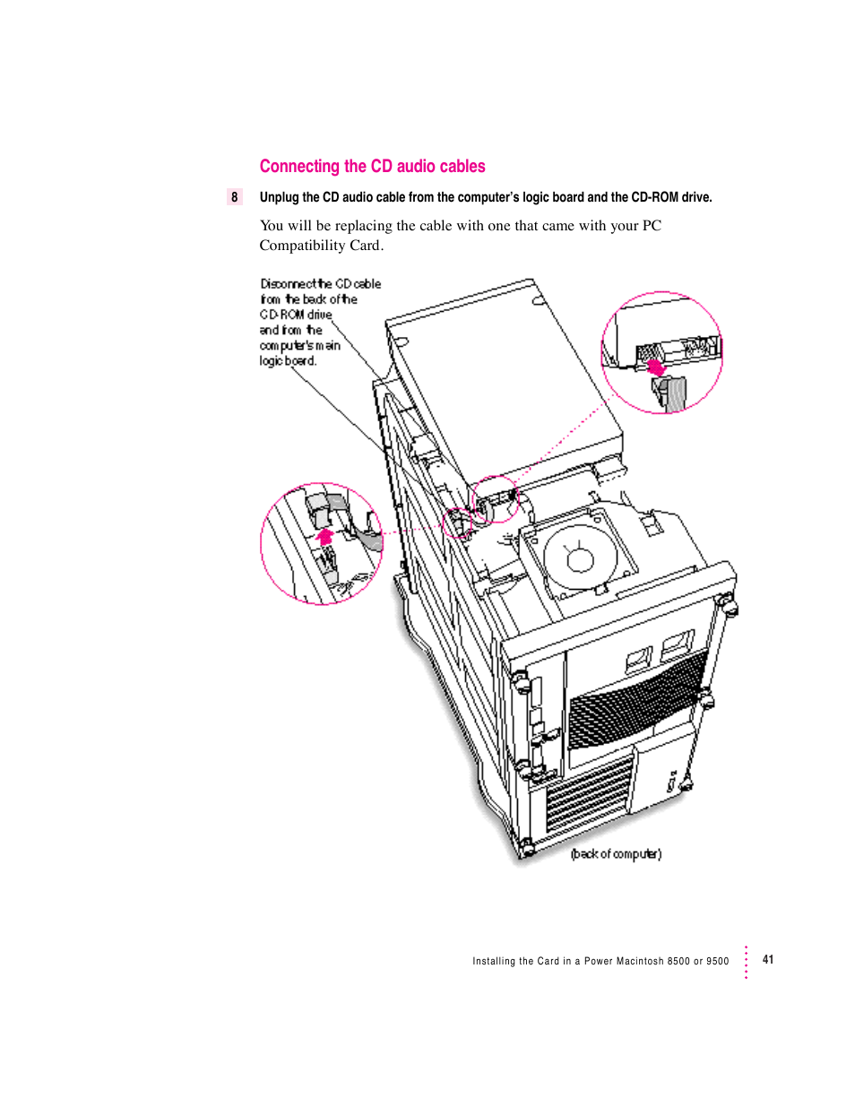 Connecting the cd audio cables | Apple PC Compatibility Card 7-inch card User Manual | Page 54 / 213