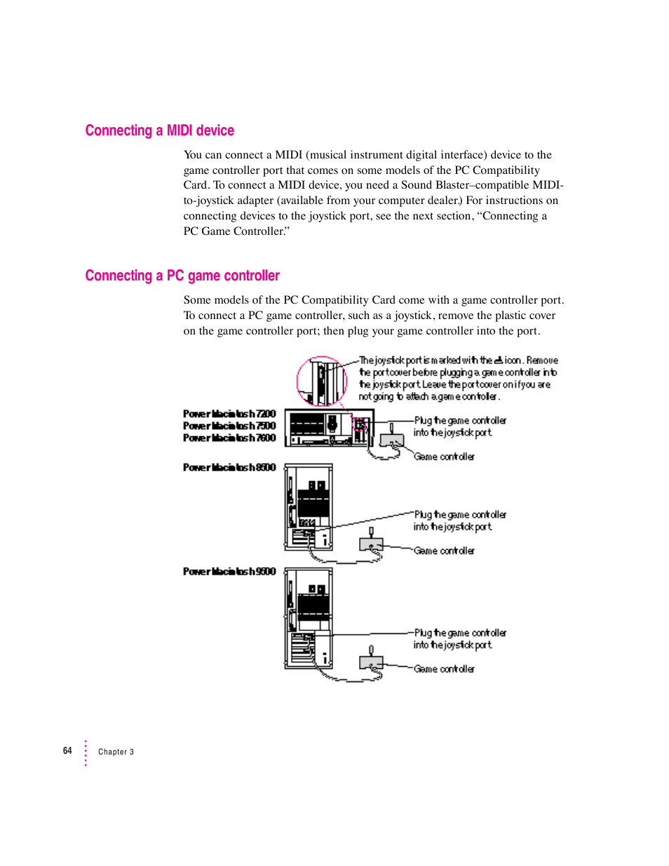 Connecting a midi device, Connecting a pc game controller | Apple PC Compatibility Card 7-inch card User Manual | Page 77 / 213