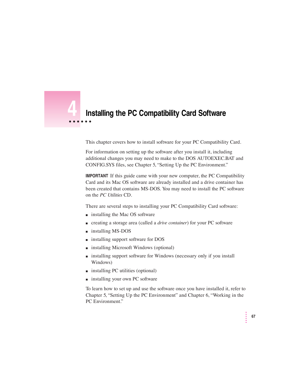 Installing the pc compatibility card software | Apple PC Compatibility Card 7-inch card User Manual | Page 80 / 213