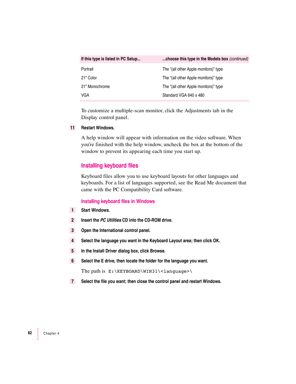 Installing keyboard files | Apple PC Compatibility Card 7-inch card User Manual | Page 95 / 213