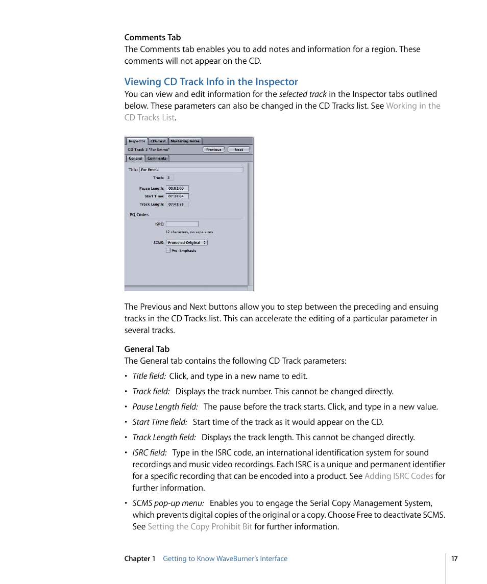Viewing cd track info in the inspector | Apple WaveBurner 1.6 User Manual | Page 17 / 82