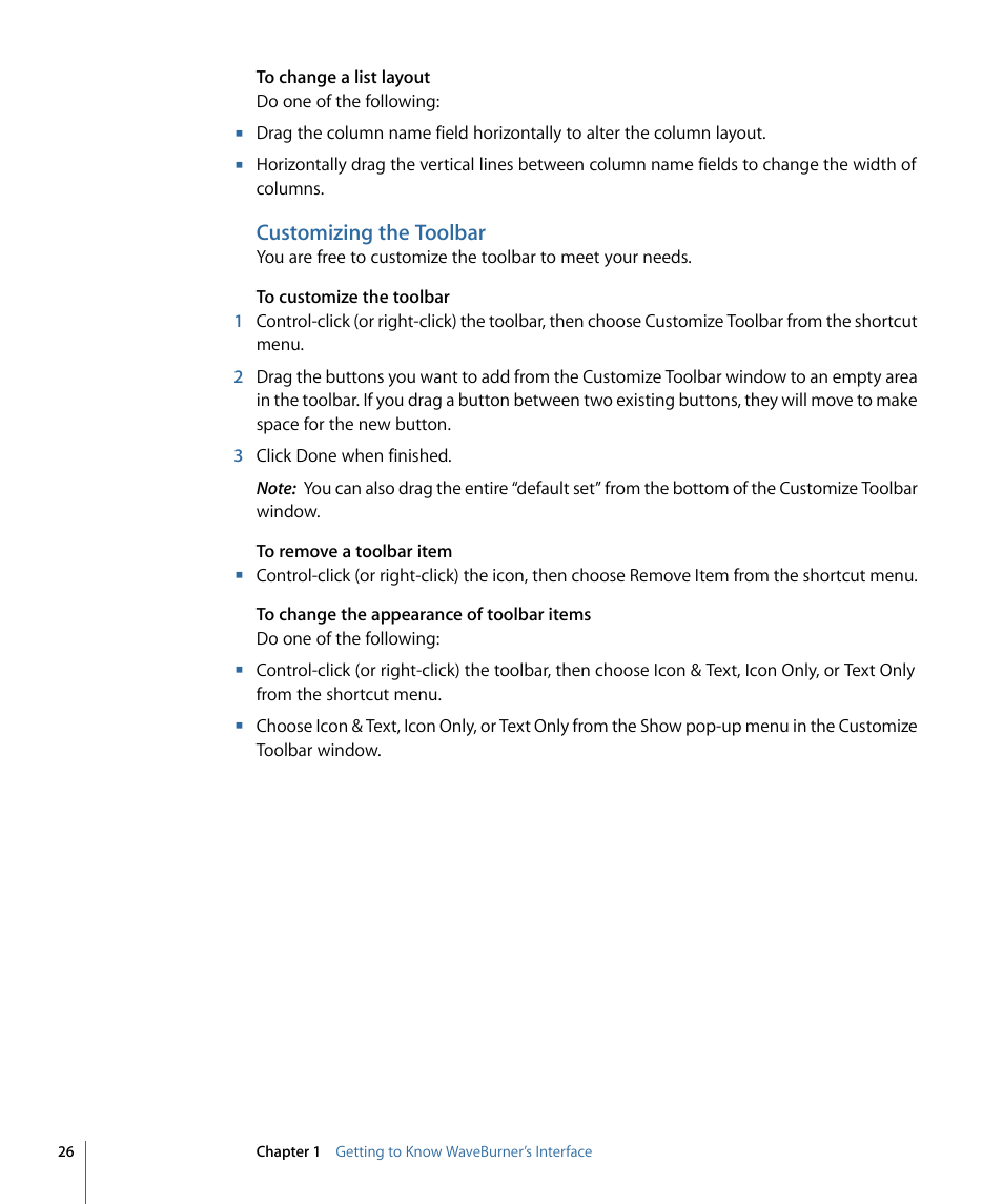 Customizing the toolbar | Apple WaveBurner 1.6 User Manual | Page 26 / 82