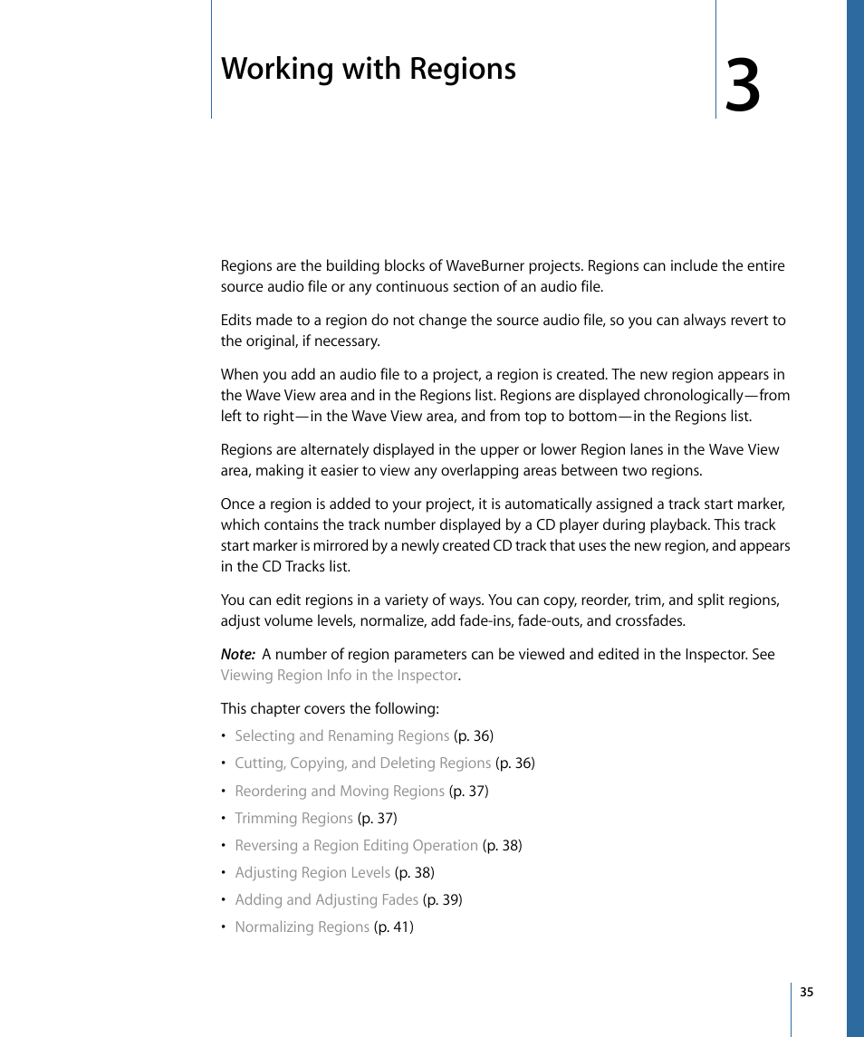 Working with regions, Working, With regions | Apple WaveBurner 1.6 User Manual | Page 35 / 82