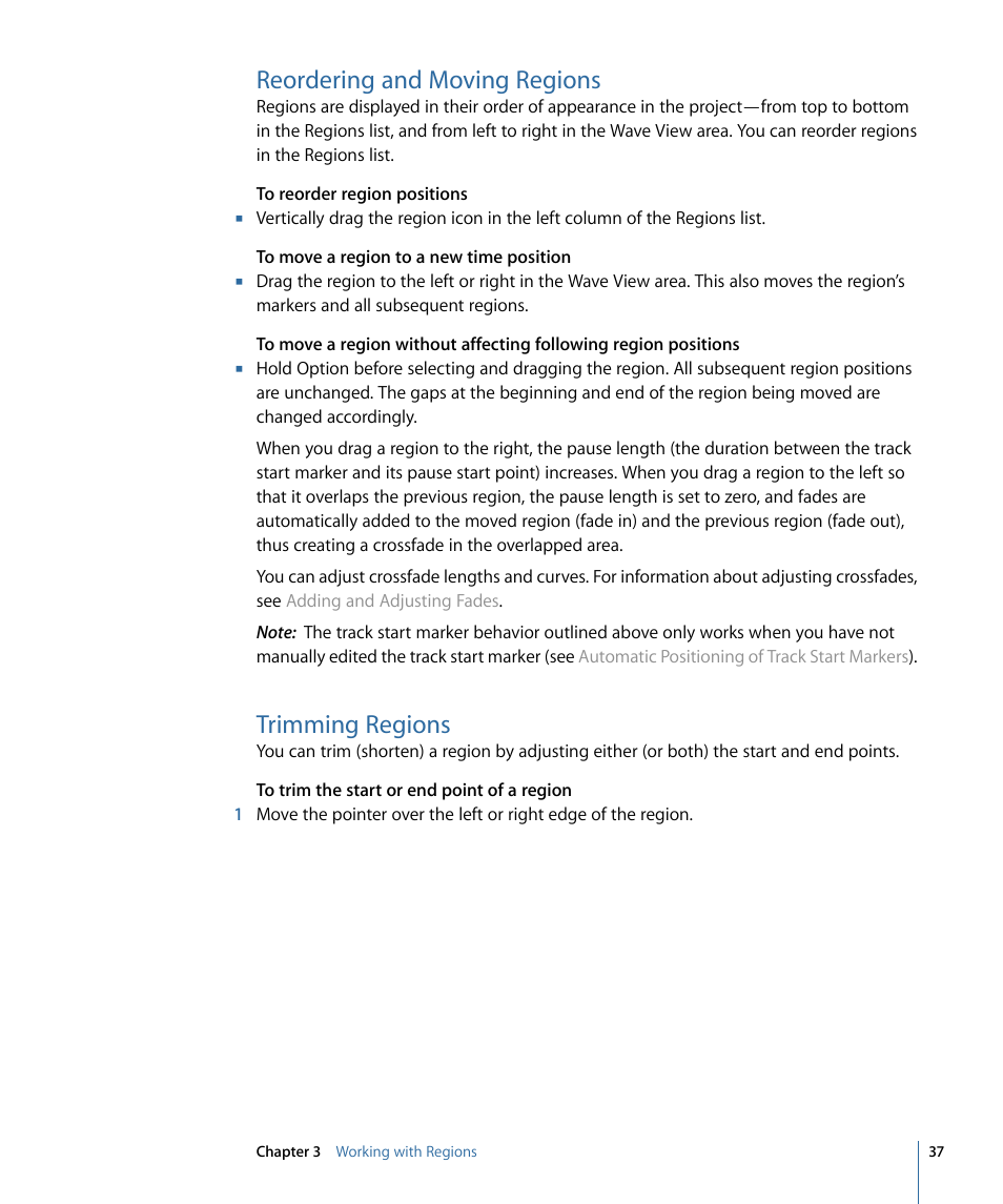 Reordering and moving regions, Trimming regions | Apple WaveBurner 1.6 User Manual | Page 37 / 82
