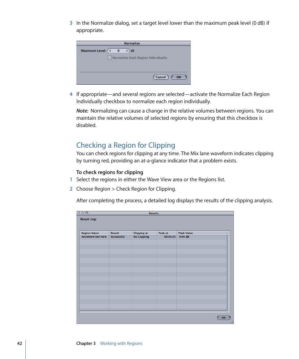 Checking a region for clipping | Apple WaveBurner 1.6 User Manual | Page 42 / 82