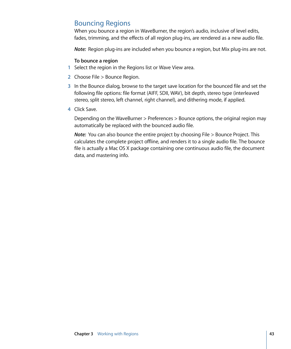 Bouncing regions | Apple WaveBurner 1.6 User Manual | Page 43 / 82