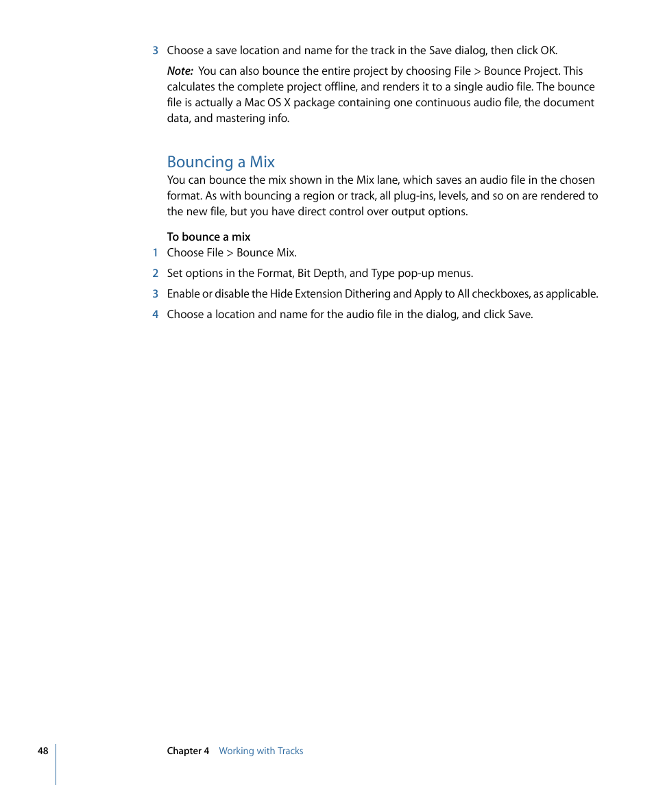 Bouncing a mix | Apple WaveBurner 1.6 User Manual | Page 48 / 82