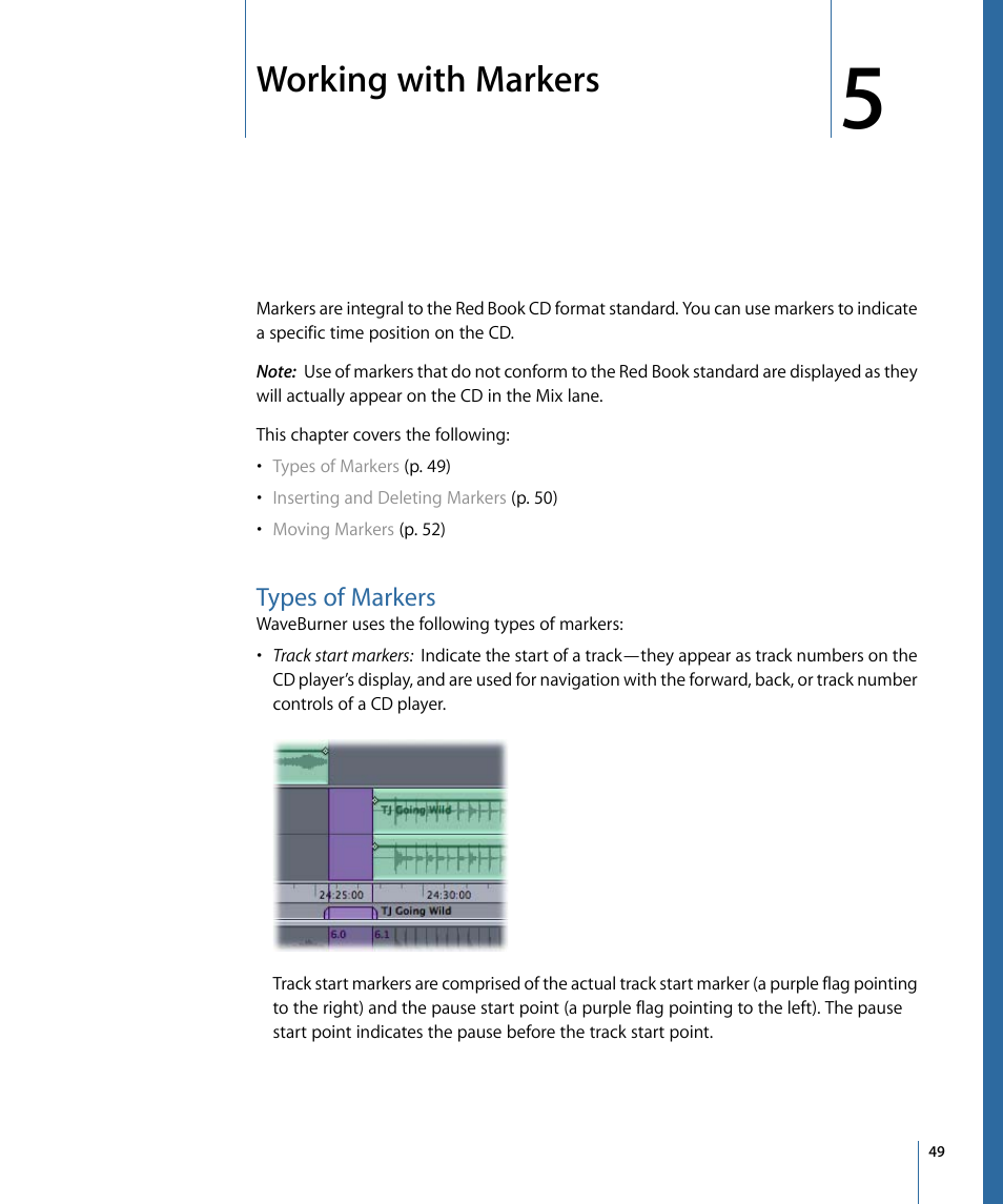 Working with markers, Types of markers | Apple WaveBurner 1.6 User Manual | Page 49 / 82