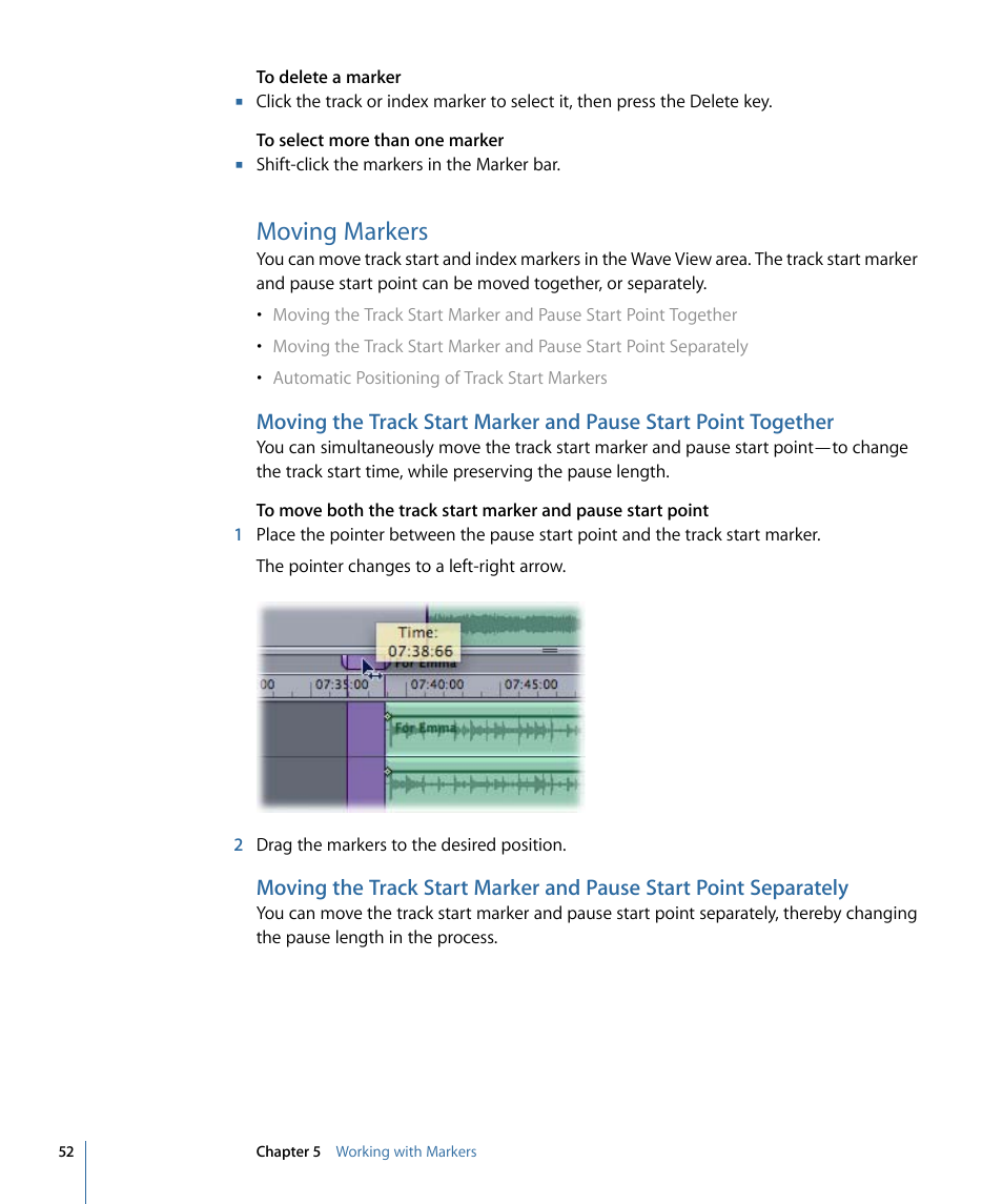 Moving markers | Apple WaveBurner 1.6 User Manual | Page 52 / 82