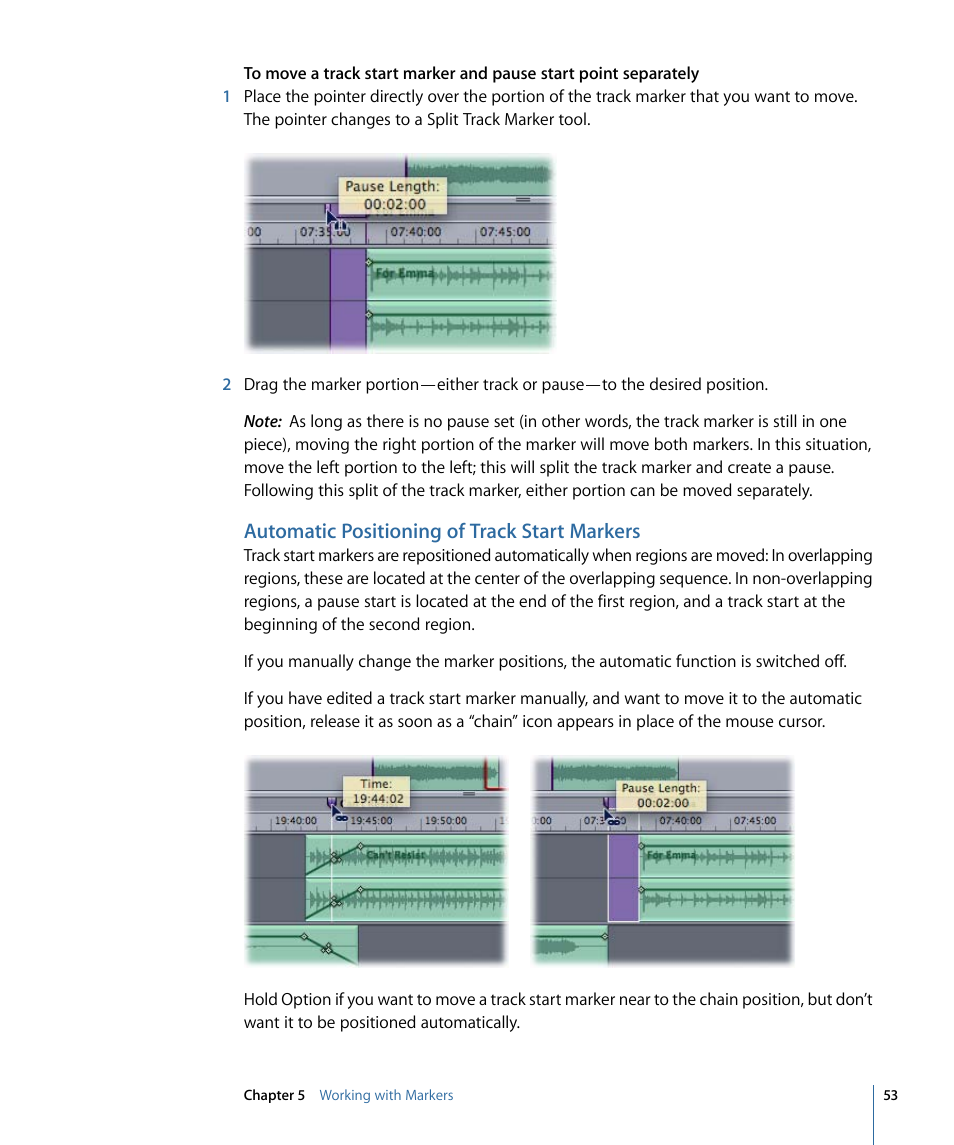 Automatic positioning of track start markers | Apple WaveBurner 1.6 User Manual | Page 53 / 82