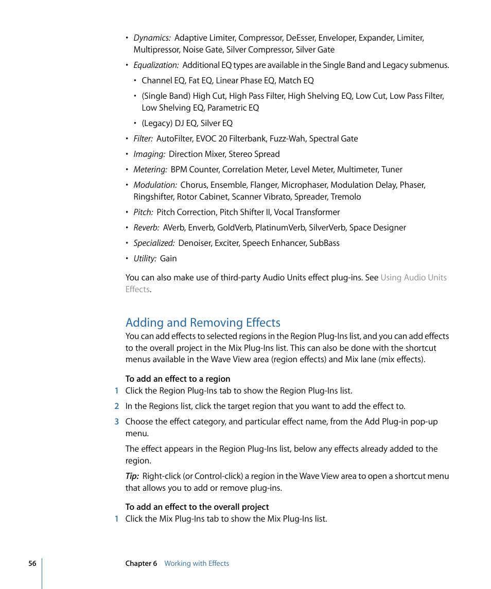 Adding and removing effects | Apple WaveBurner 1.6 User Manual | Page 56 / 82