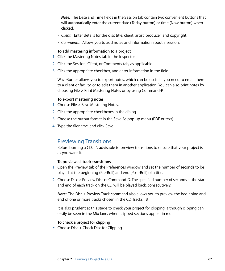 Previewing transitions | Apple WaveBurner 1.6 User Manual | Page 67 / 82