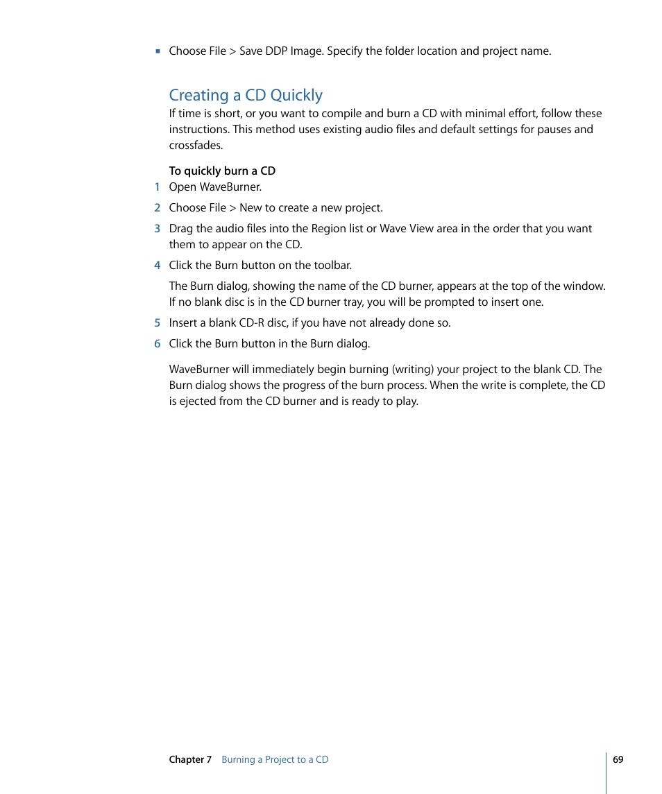 Creating a cd quickly | Apple WaveBurner 1.6 User Manual | Page 69 / 82