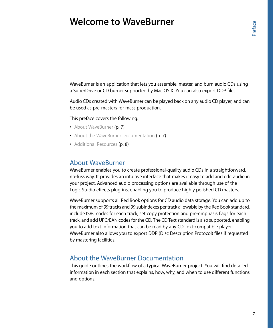 Welcome to waveburner, About waveburner, About the waveburner documentation | Apple WaveBurner 1.6 User Manual | Page 7 / 82